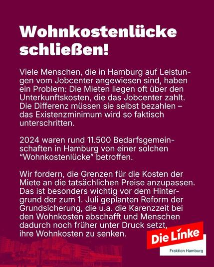 Grafik der Fraktion Die Linke Hamburg zur Weiterbildung von Psychotherapeutinnen. Erläutert wird die Reform der Psychotherapieausbildung von 2020 und das Problem fehlender Refinanzierung für Weiterbildungsstellen. Die Fraktion warnt vor einer künftigen Versorgungslücke, da viele Psychotherapeutinnen in Hamburg kurz vor dem Ruhestand stehen, und fordert Maßnahmen auf Bundes- und Landesebene. Unten ein Foto eines Protestschildes zur Psychotherapieversorgung.
